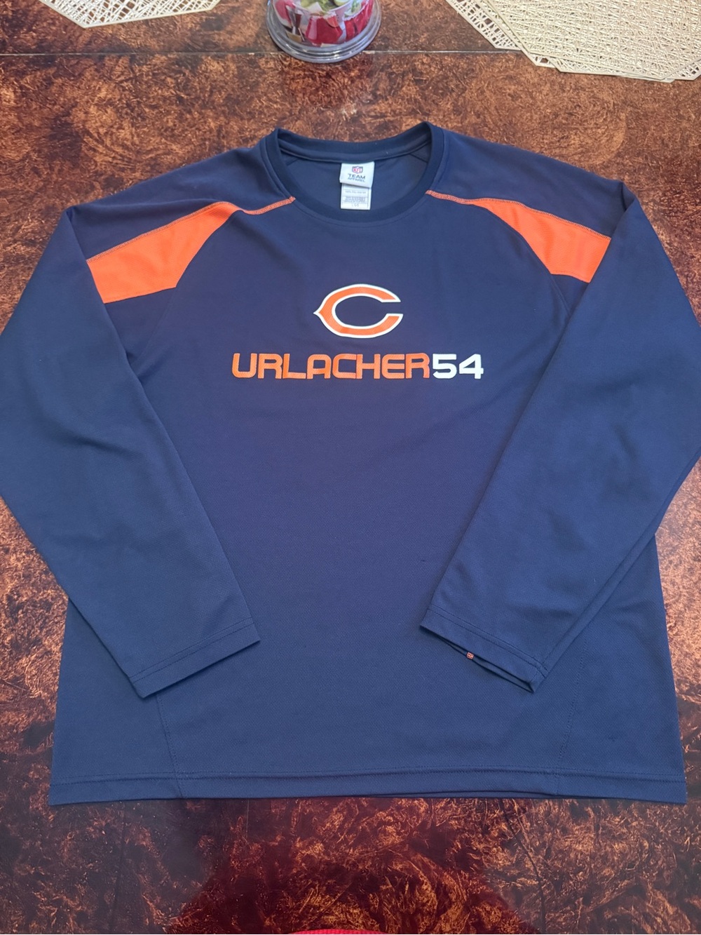 NFL Navy and Orange Urlacher 54 Long-Sleeve Chicago bears